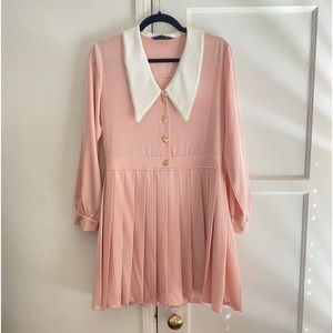 Pink and white Sister Jane pleated long sleeve mini dress